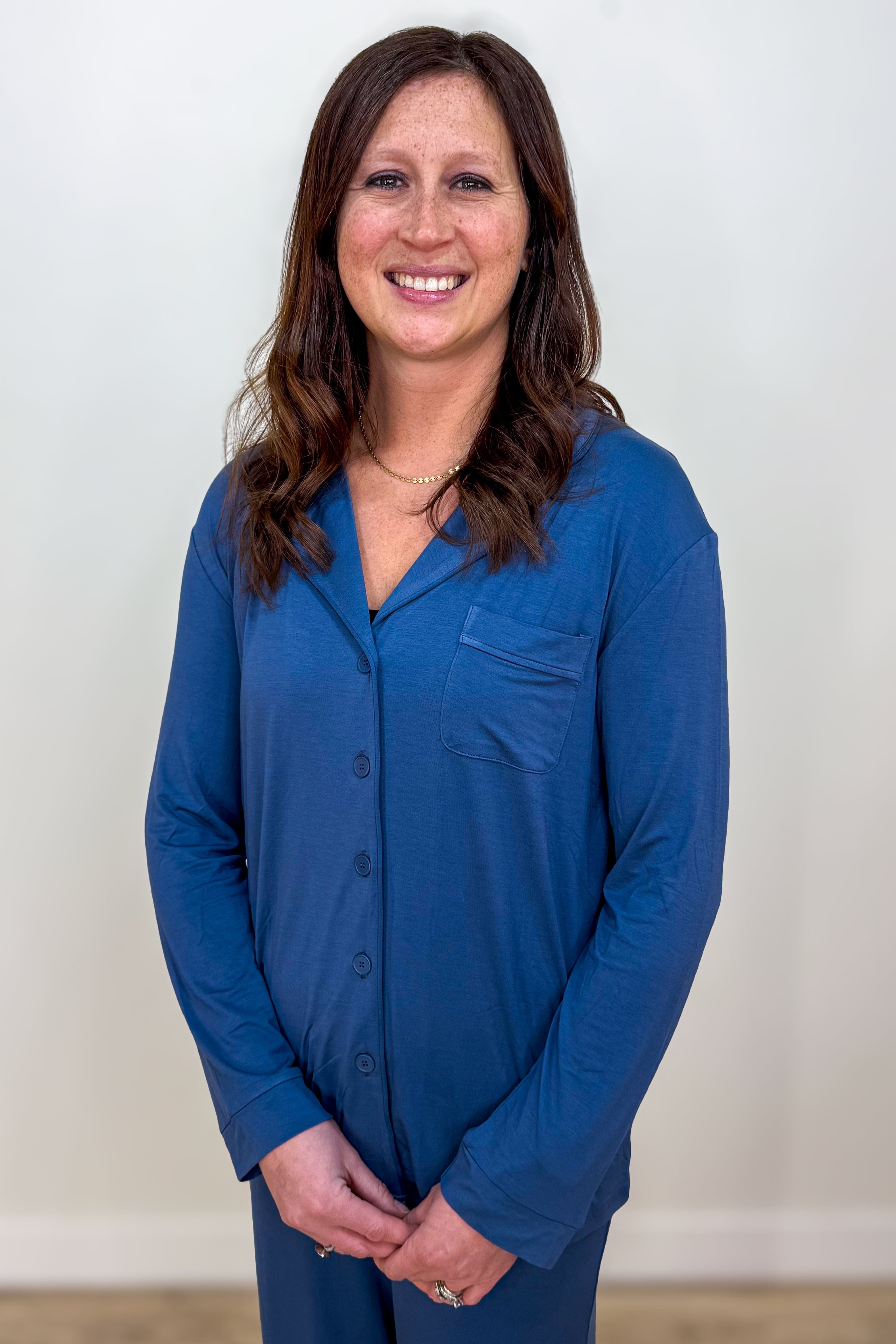 Denim Blue Bamboo Pajama Set Detaled