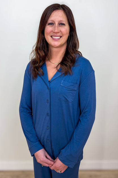 Denim Blue Bamboo Pajama Set Detaled