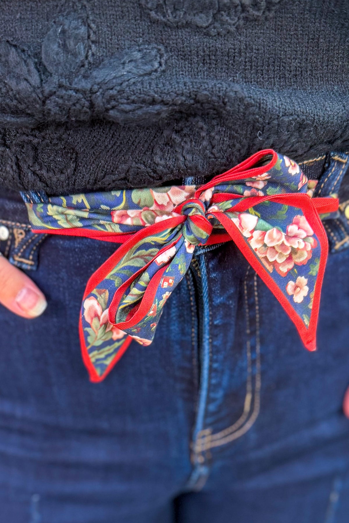 Navy & Burgundy Floral Skinny Scarf