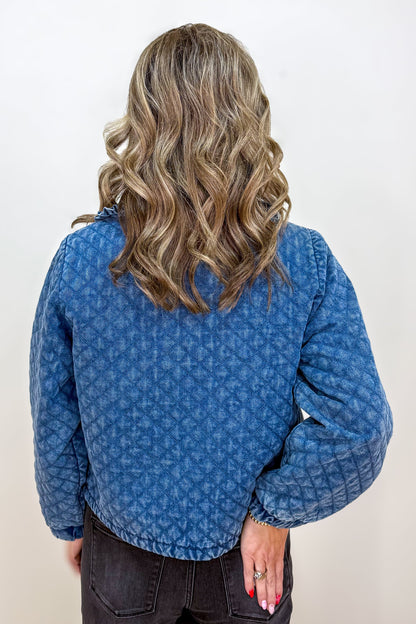 Washed Denim Quilted Front Tie Jacket Back