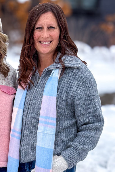 Heather Grey High Neck Zip Sweater

