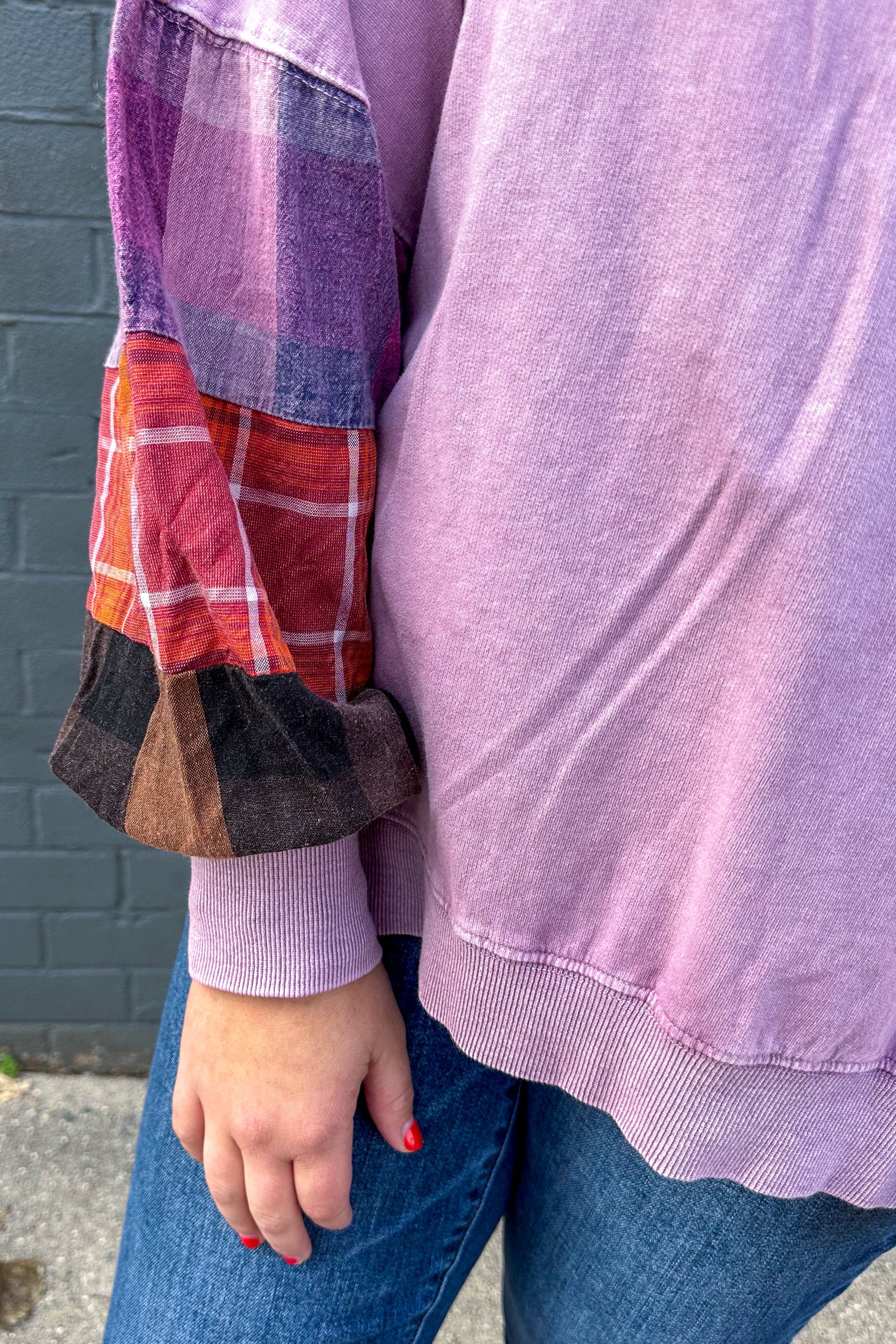 Dusty Taro Mix Plaid Top