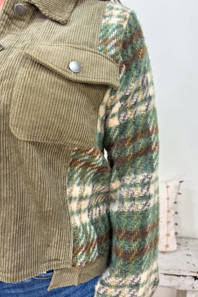 Olive & Plaid Corduroy Jacket detail
