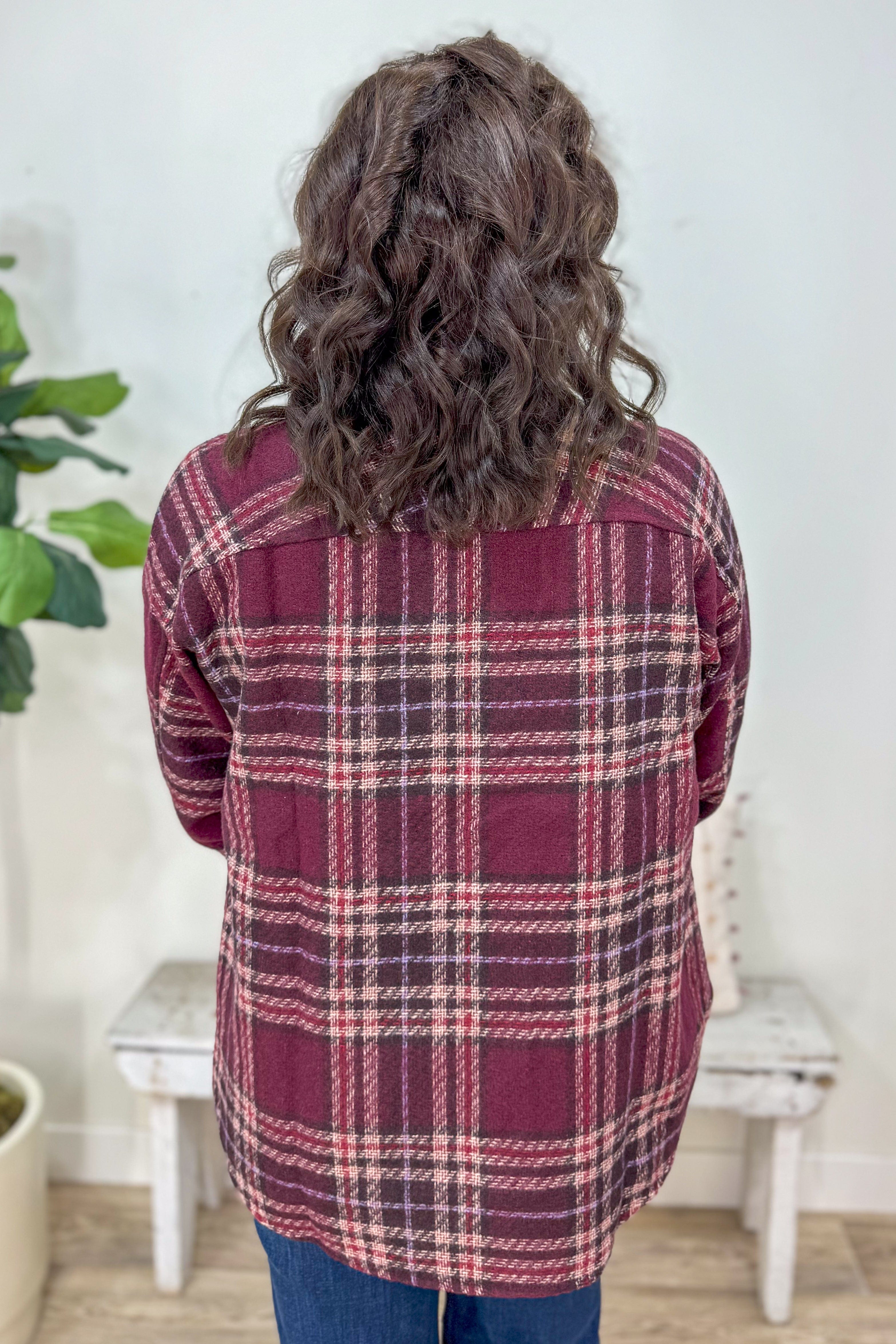 Wine Plaid Shacket back