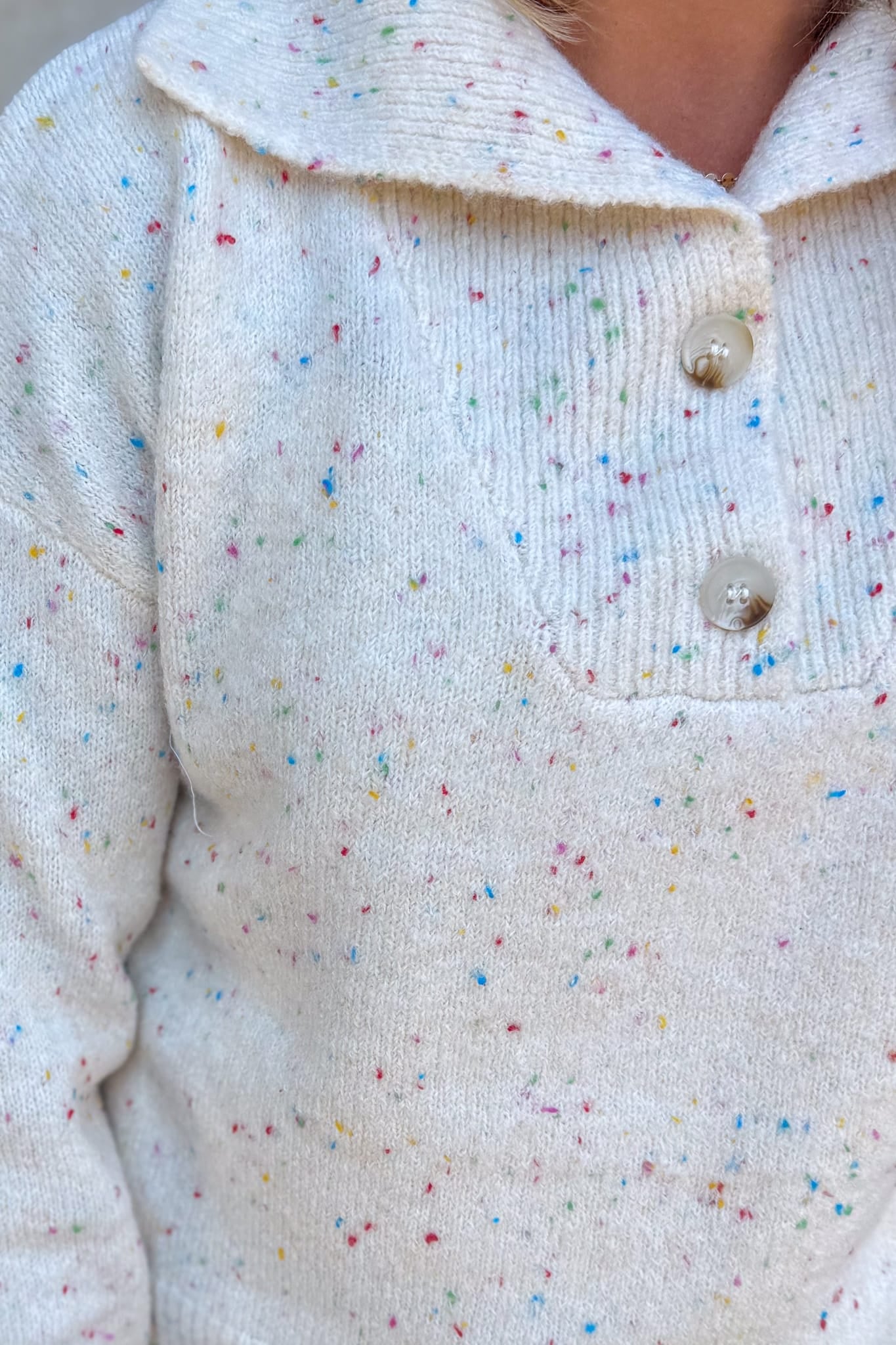 Ivory Speckle Collar Sweater Detail
