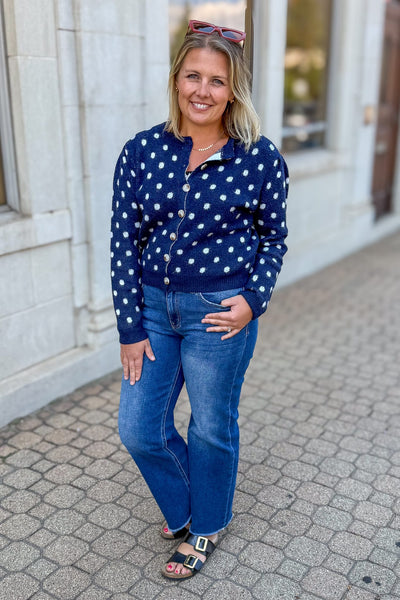 Navy Polka Dot Cardigan Sweater