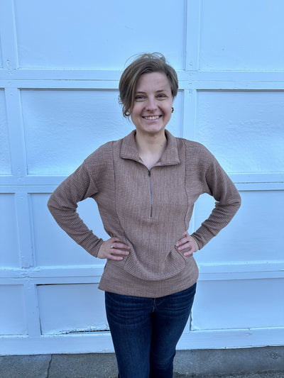 Mocha Half Zip-Up Textured Top