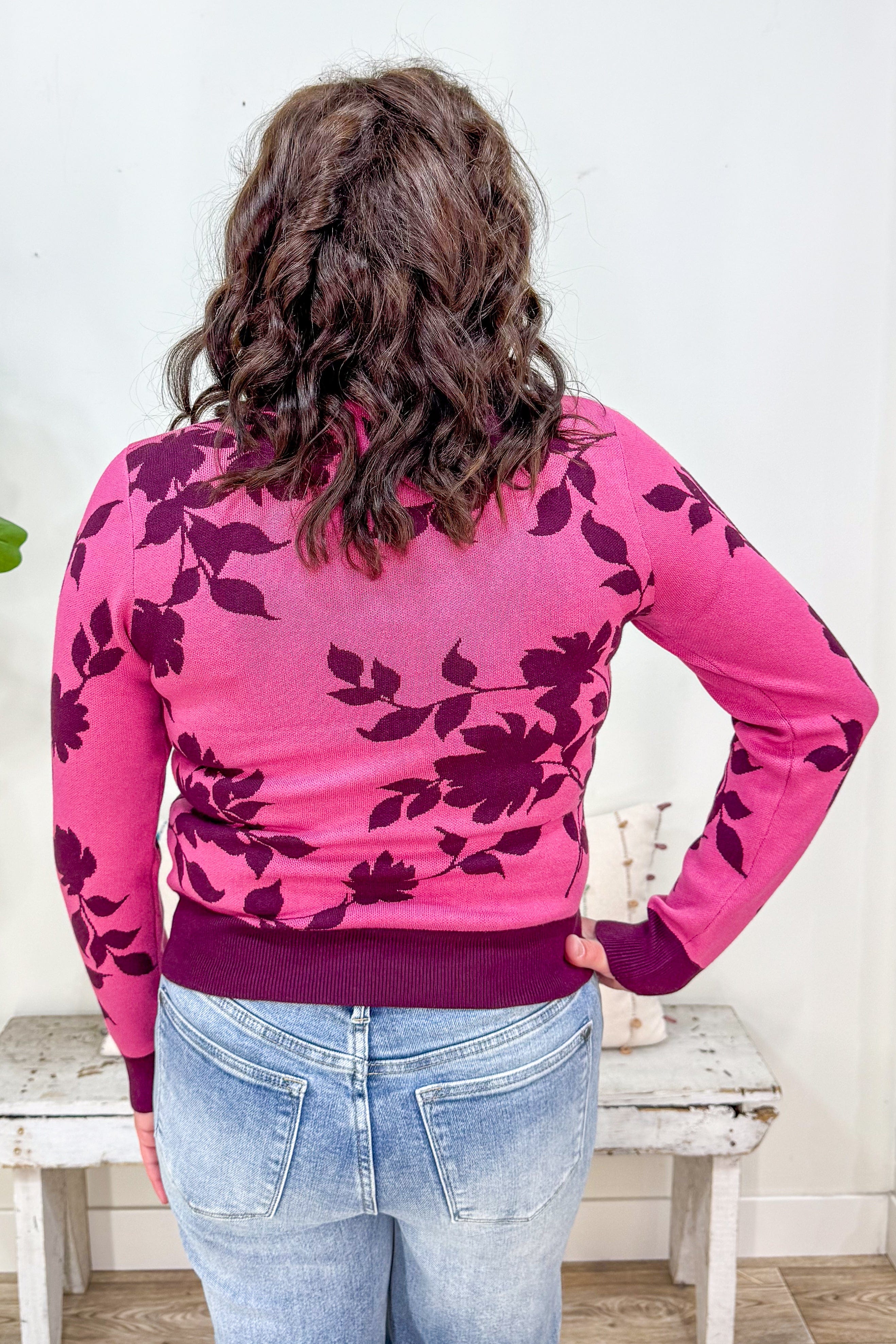 Rose Jaquard Floral Sweater back