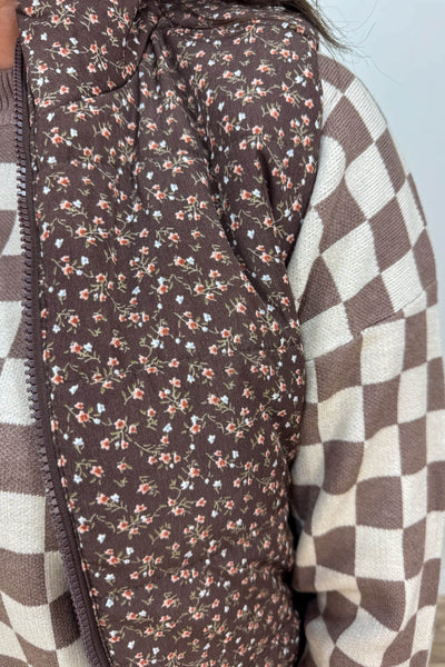 Chocolate Floral Vest detail