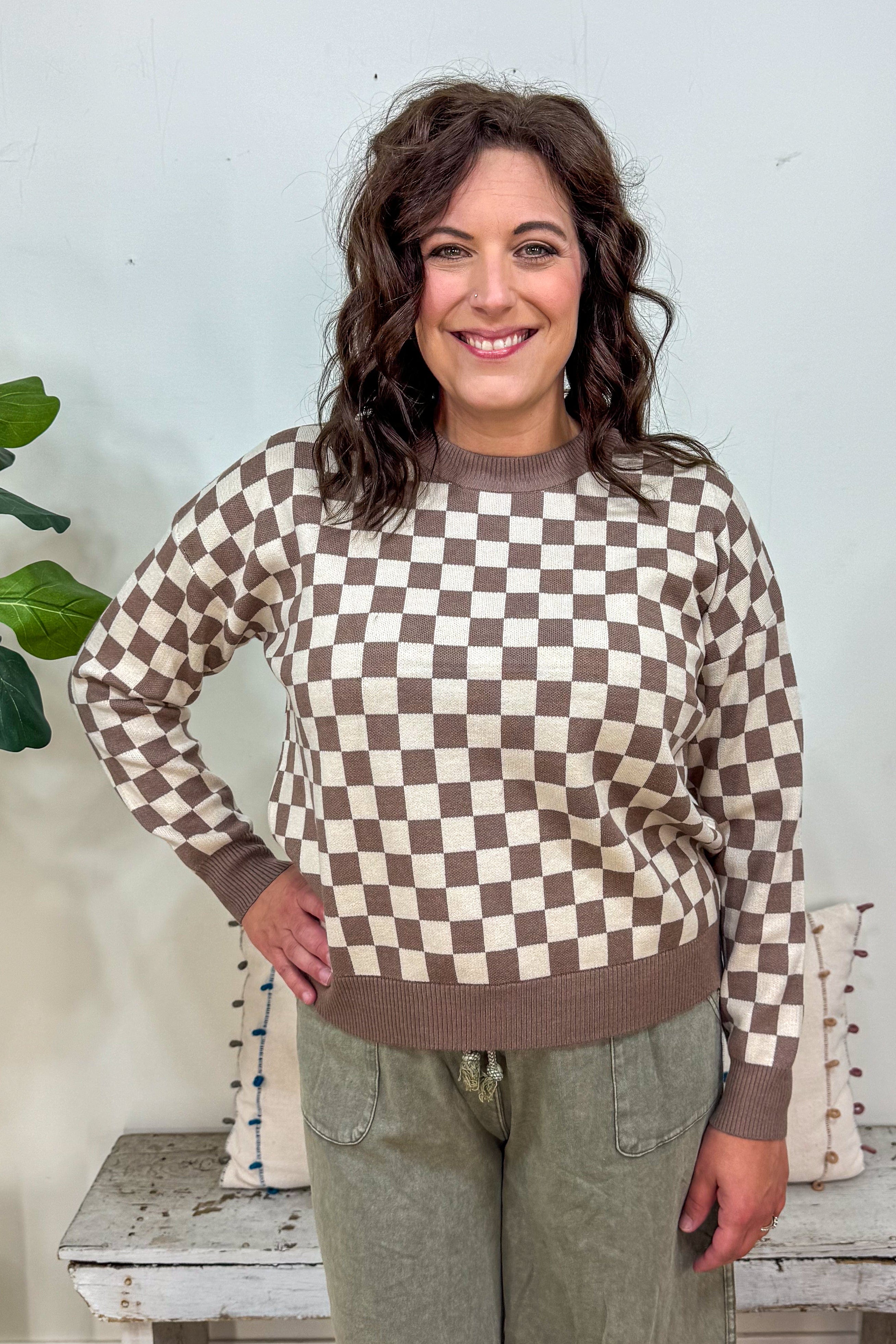 Mocha Checkerboard Sweater