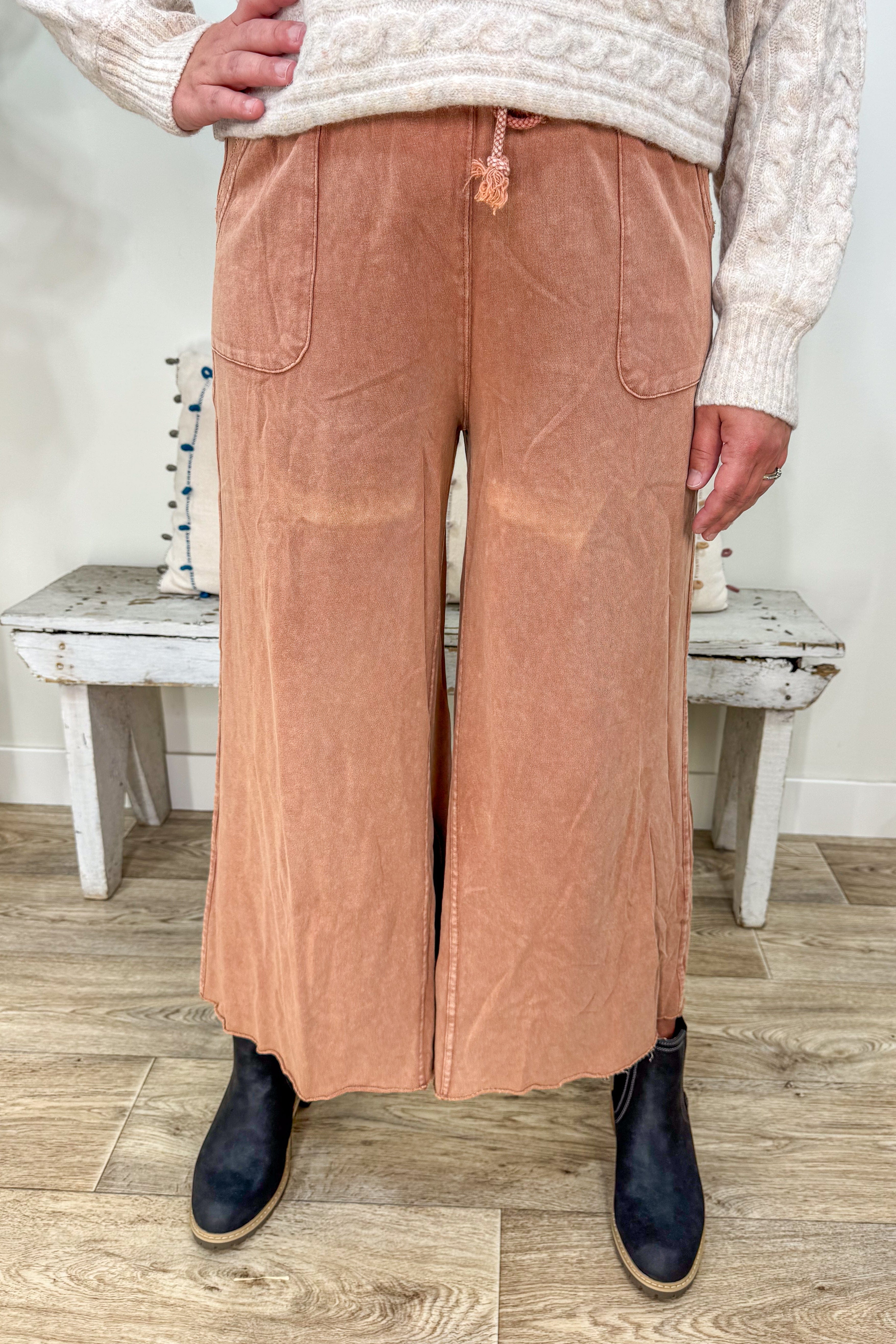 Red Bean Knit Wide Leg Pant