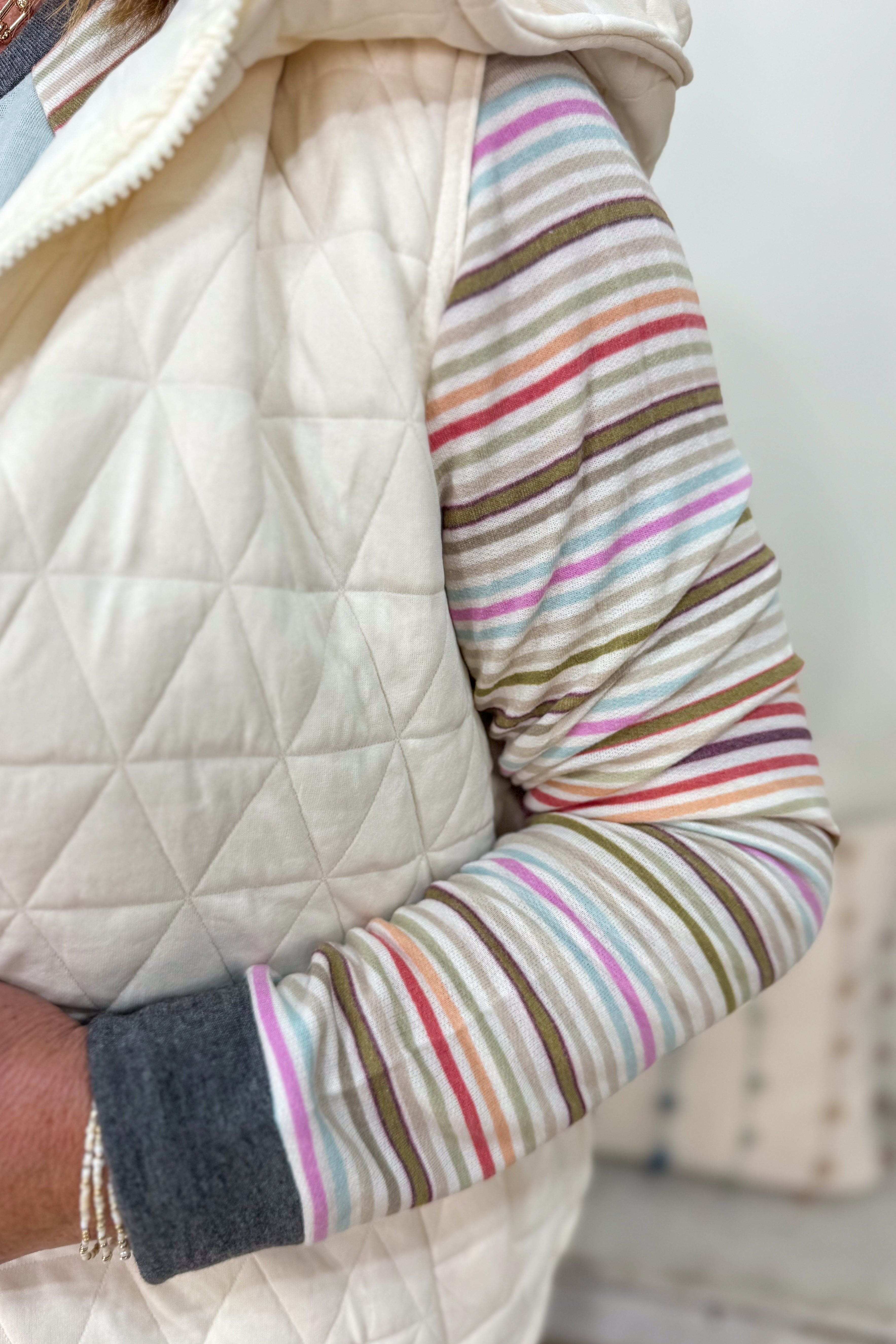 Ivory Hooded Quilted Knit Vest detail