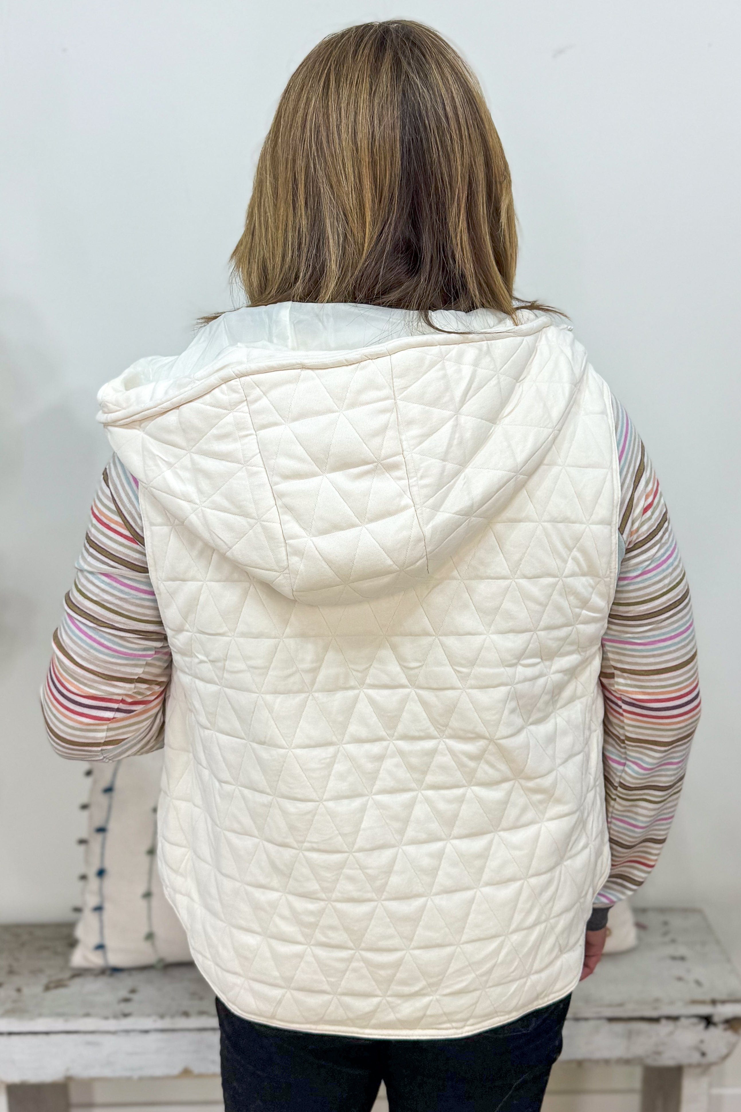 Ivory Hooded Quilted Knit Vest back