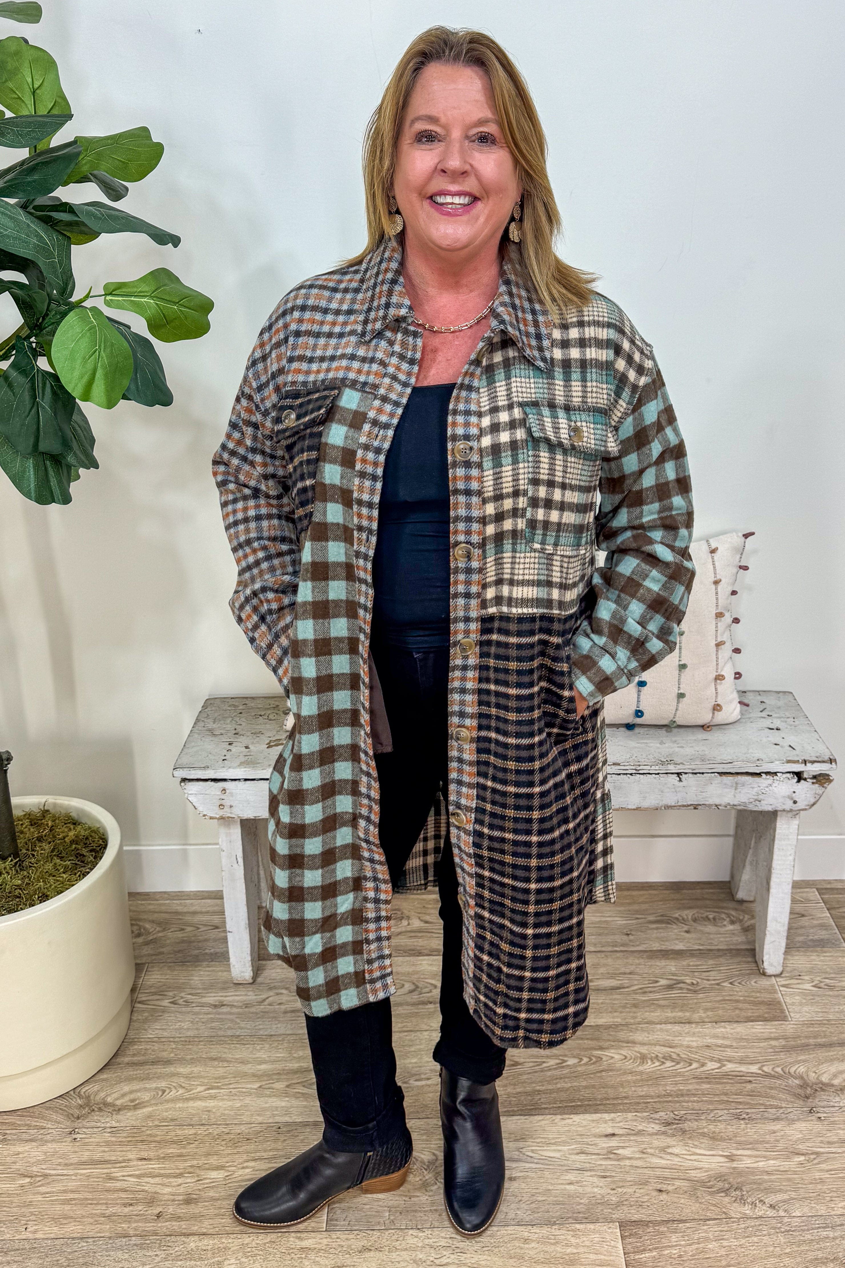 Mint Mix Plaid Long Jacket