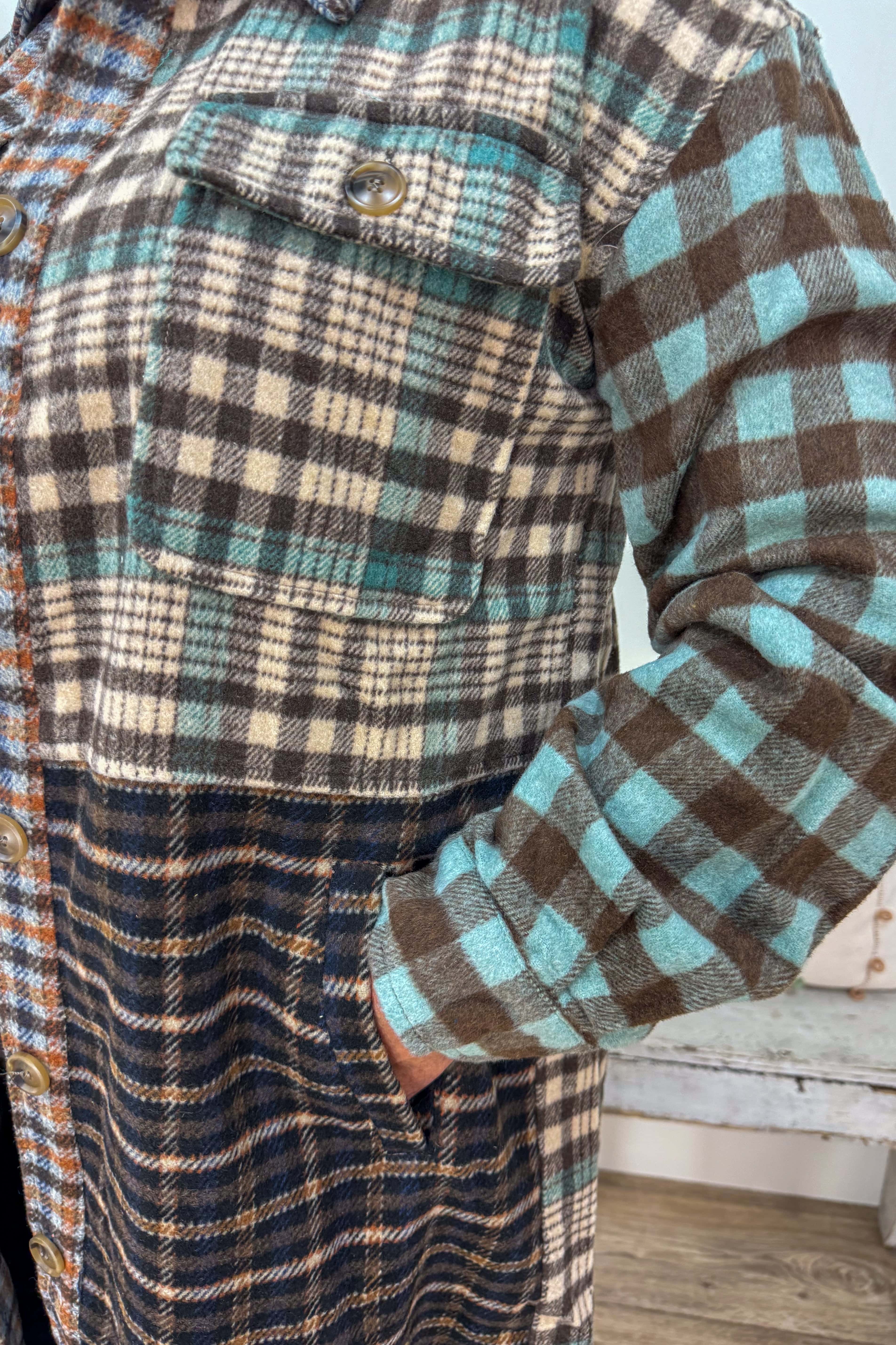 Mint Mix Plaid Long Jacket detail