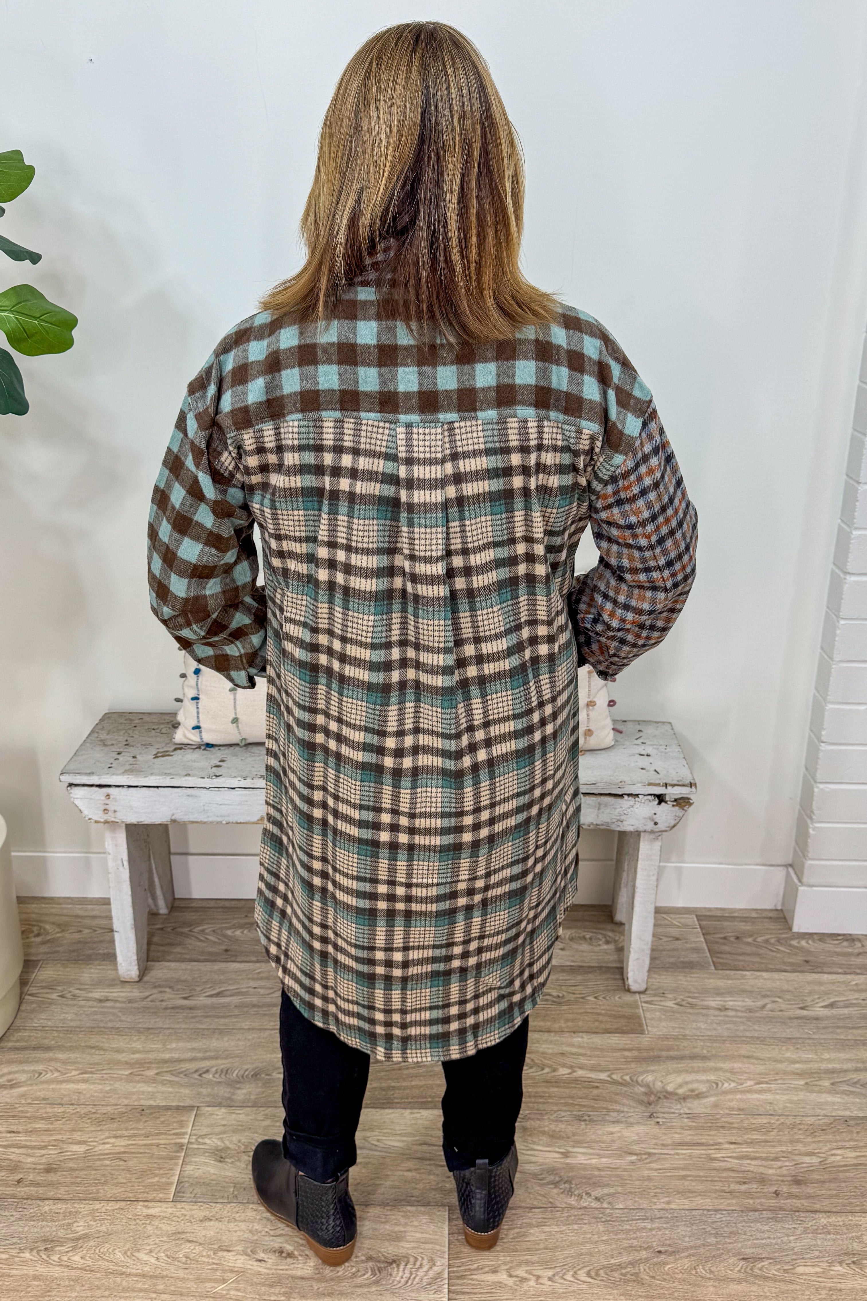 Mint Mix Plaid Long Jacket back