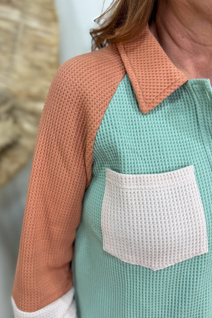 Mint & Orange Thermal Jacket detail