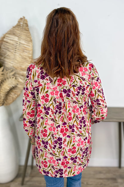 Taupe Fields of Flowers Lizzy Blouse back
