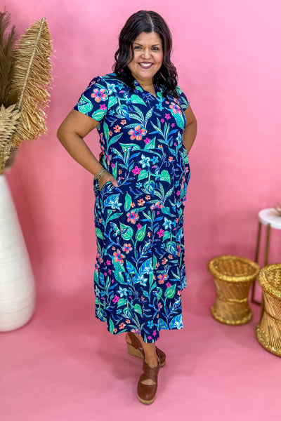Navy Multi Floral Gail Tiered Midi Dress
