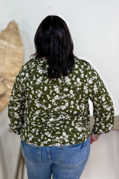 Olive Floral Button Lizzy Blouse back