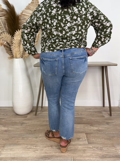 Vintage Wash Destroy Hem Kick Flare back