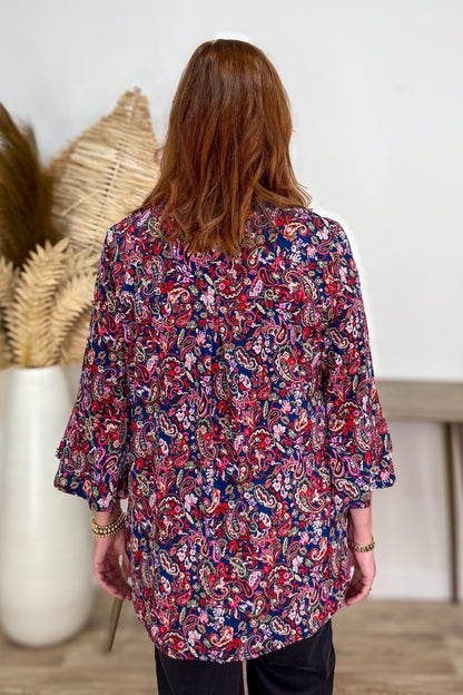 Navy Multi Paisley Bell Sleeve Lizzy Top back