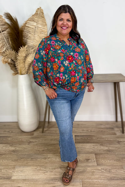 Emerald Green Floral Lizzy Blouse