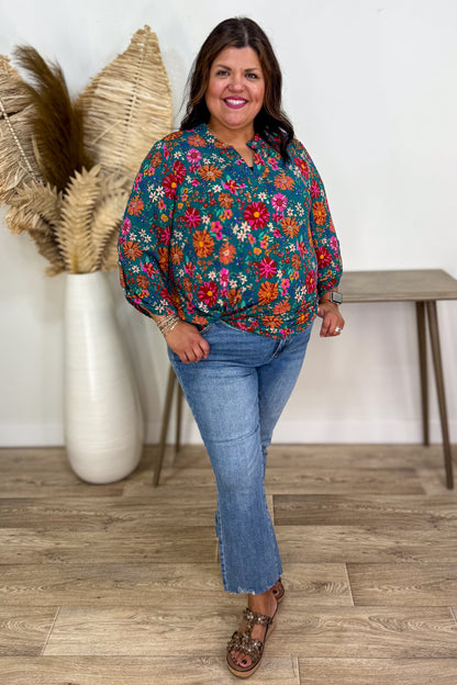 Emerald Green Floral Lizzy Blouse
