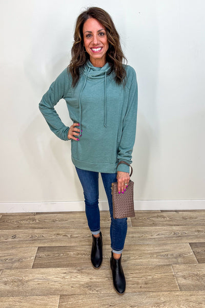 Sage Drawstring French Terry Top styled