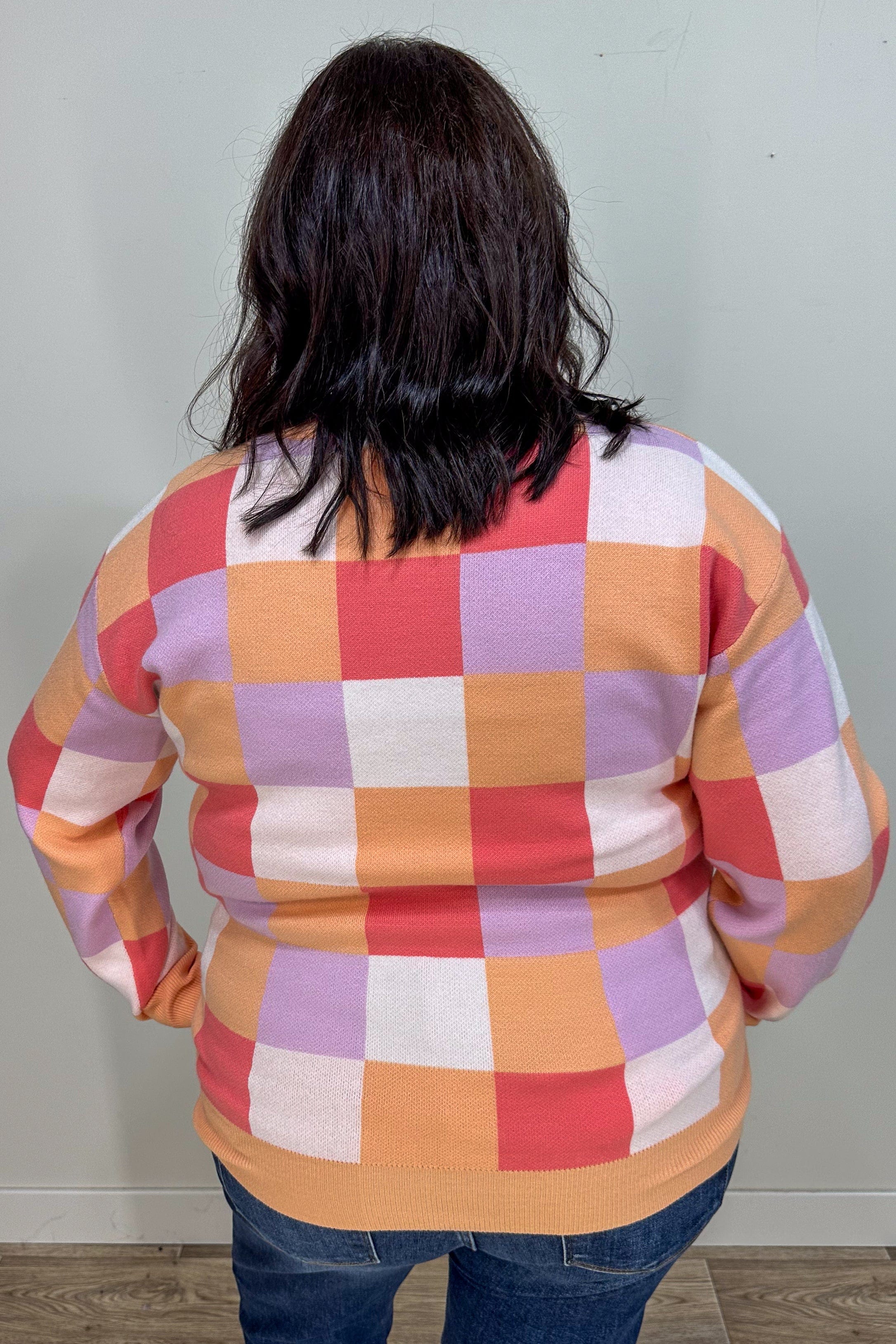 Coral Checkerboard Sweater