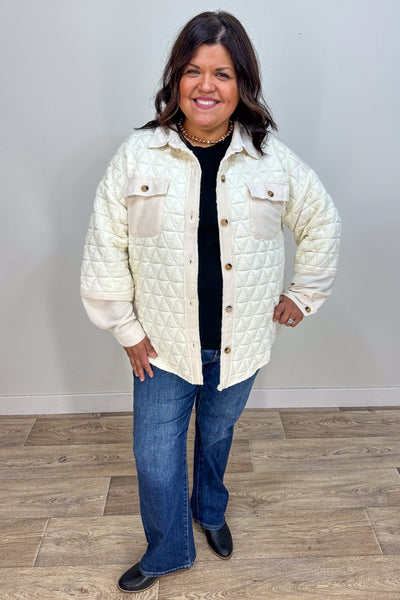 Cream Quilted Shacket Jacket styled