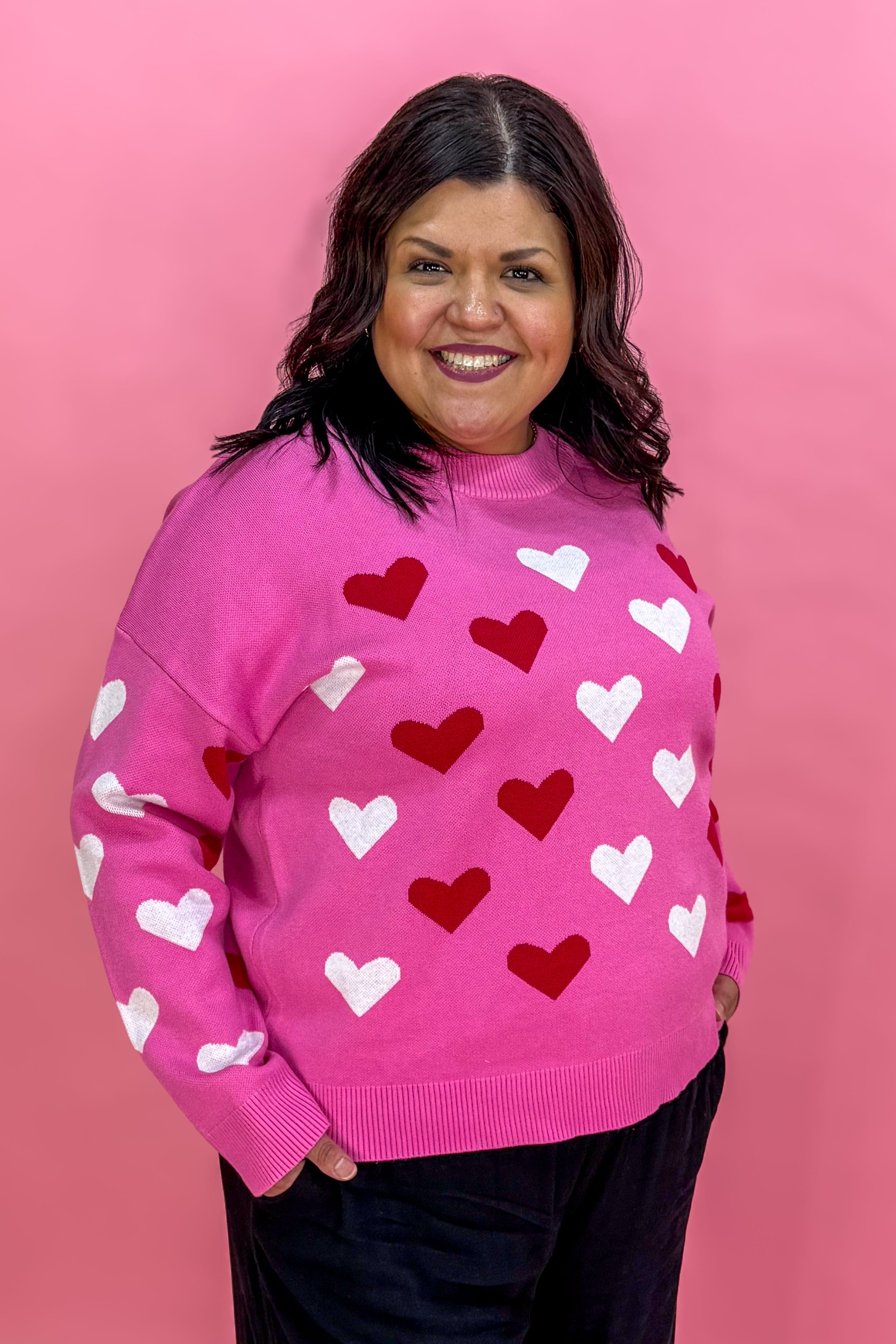 Hot Pink Hearts Crew Neck Sweater