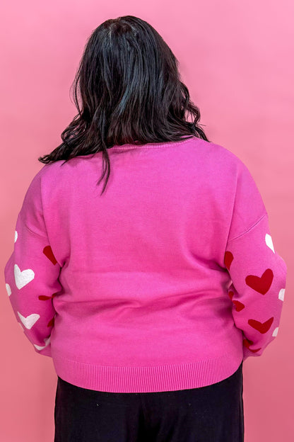 Hot Pink Hearts Crew Neck Sweater back