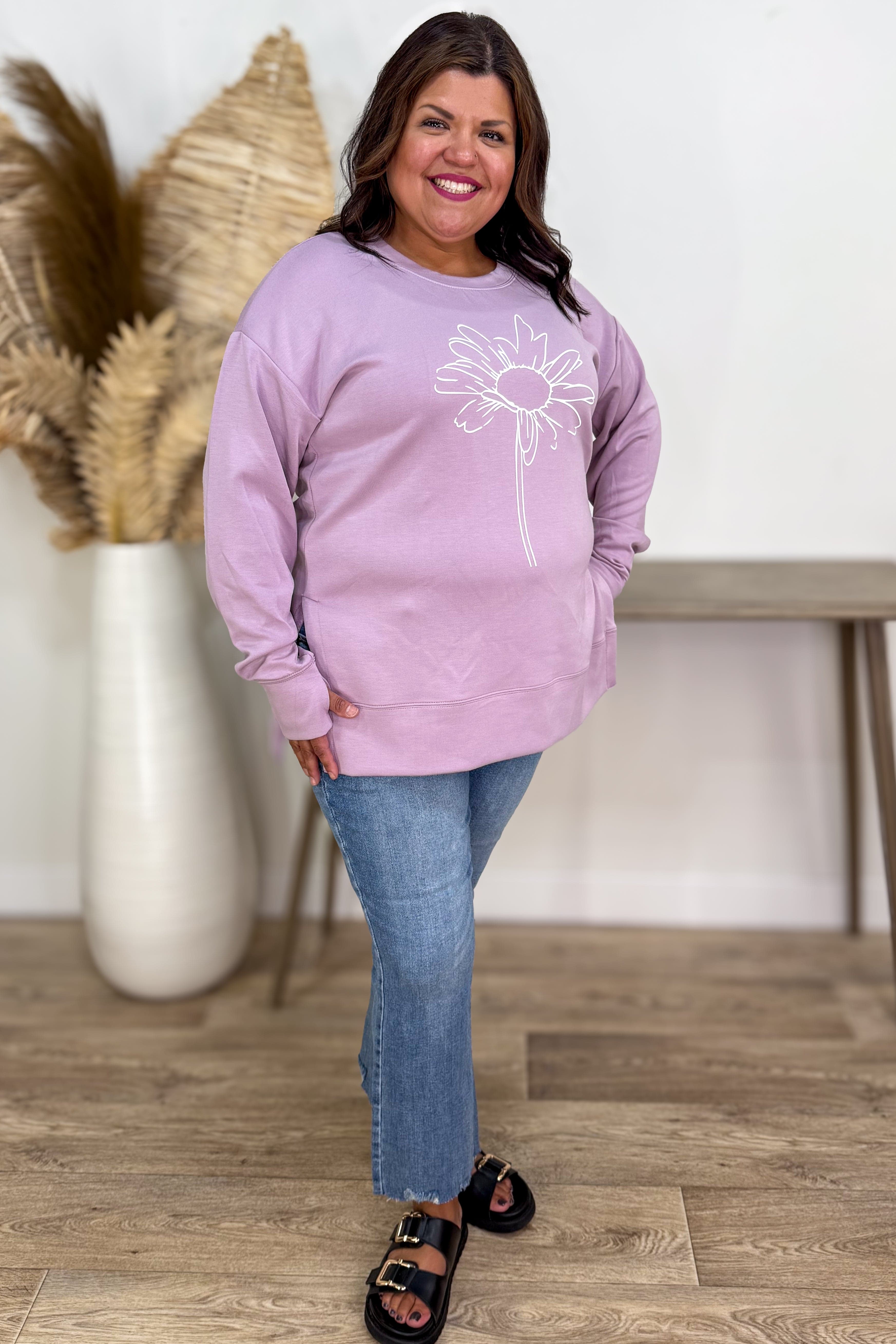 Lilac Daisy Modal Hi Low Pullover styled