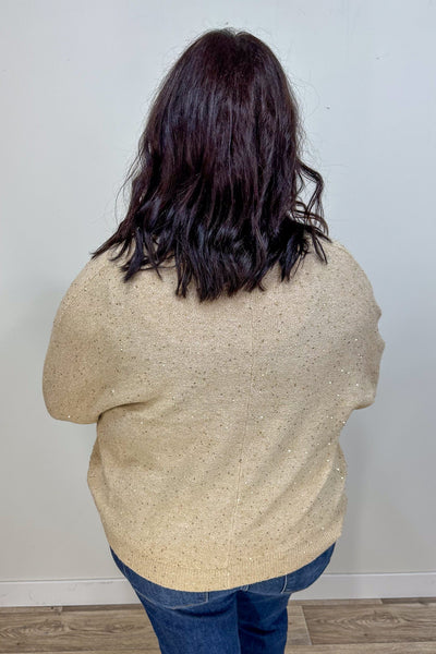 Taupe & Gold Beaded Yarn Cardigan back