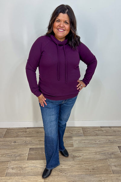 Plum Drawstring Cowl Top styled