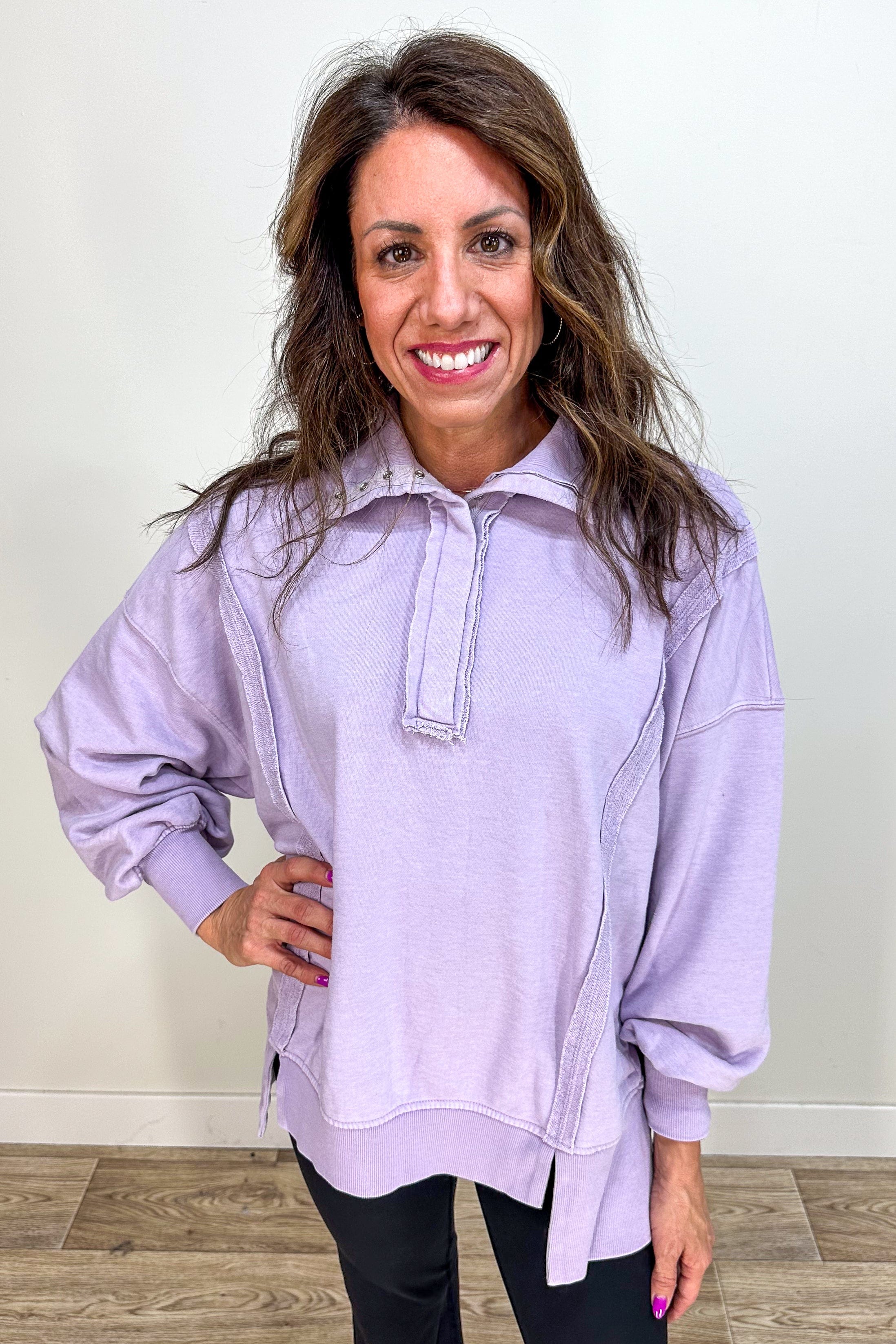 Dusty Lavender French Terry Henley Sweatshirt