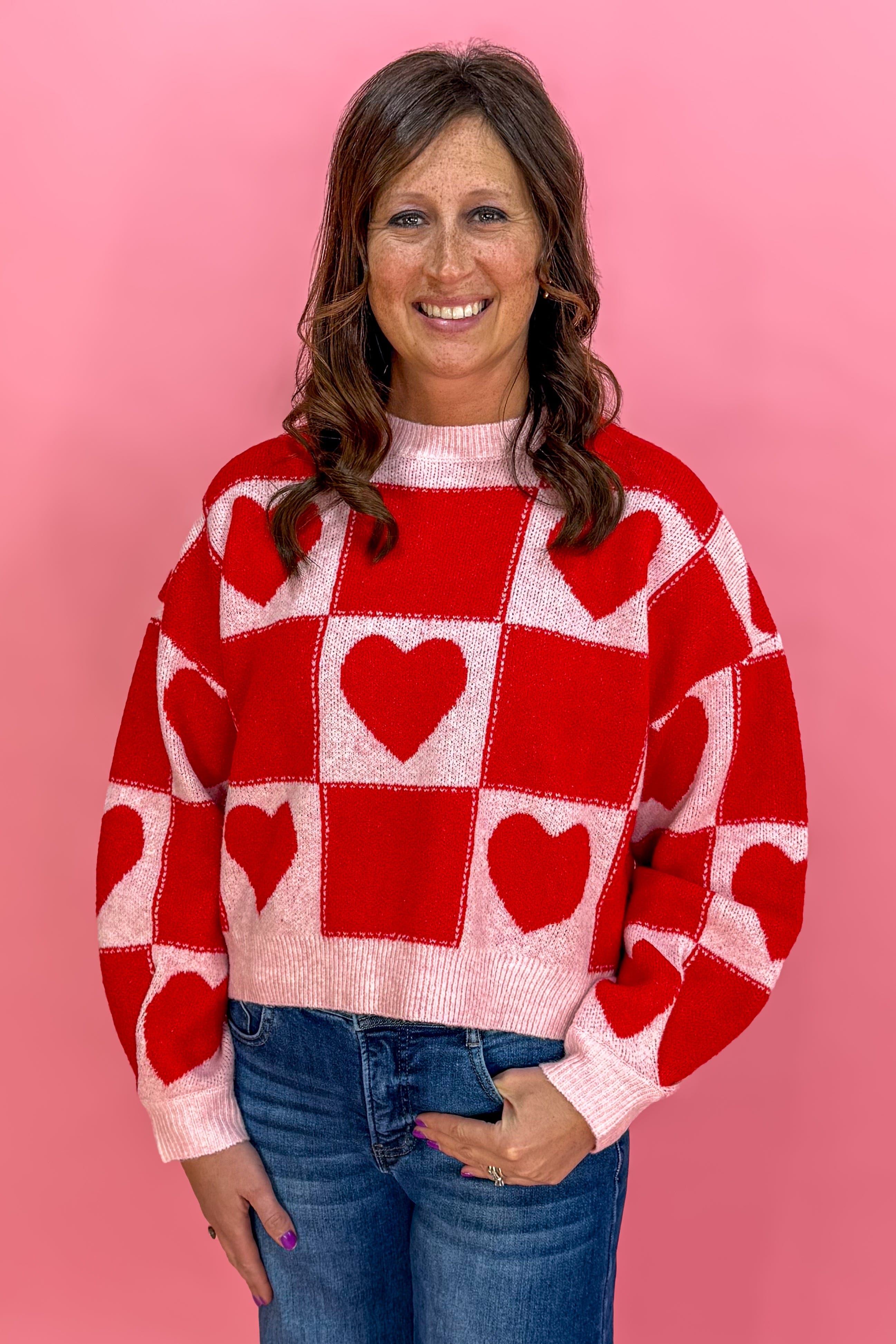 Red Heart Checkered Sweater