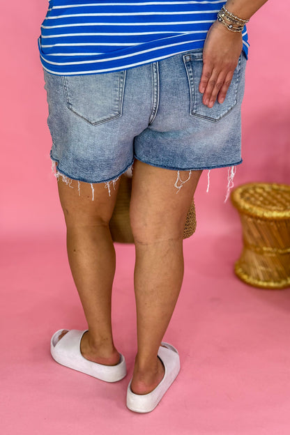 Distressed Hem Denim Shorts