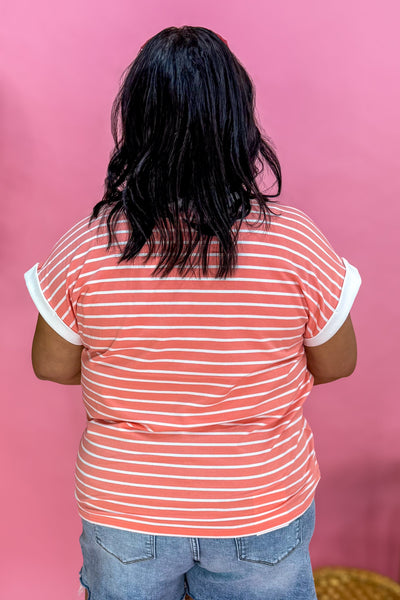 Coral Stripe Cap Sleeve Tee back