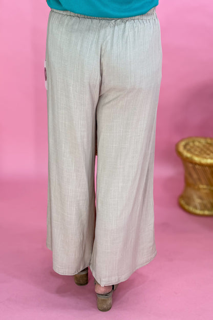 Beige Woven Elastic Band Wide Leg Pant back