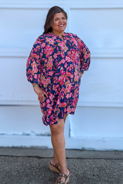 Teal & Pink Floral Scarlett Dress styled