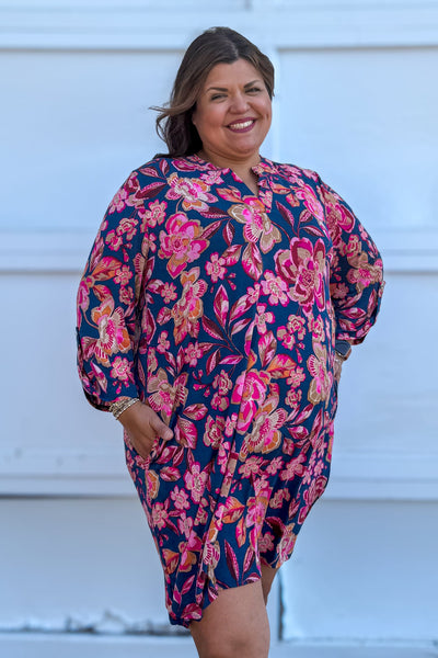 Teal & Pink Floral Scarlett Dress