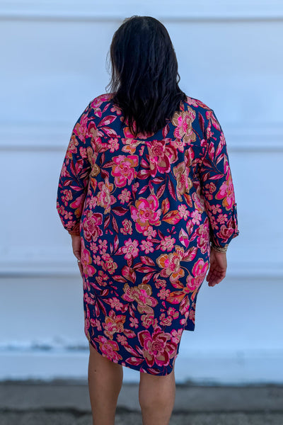 Teal & Pink Floral Scarlett Dress back