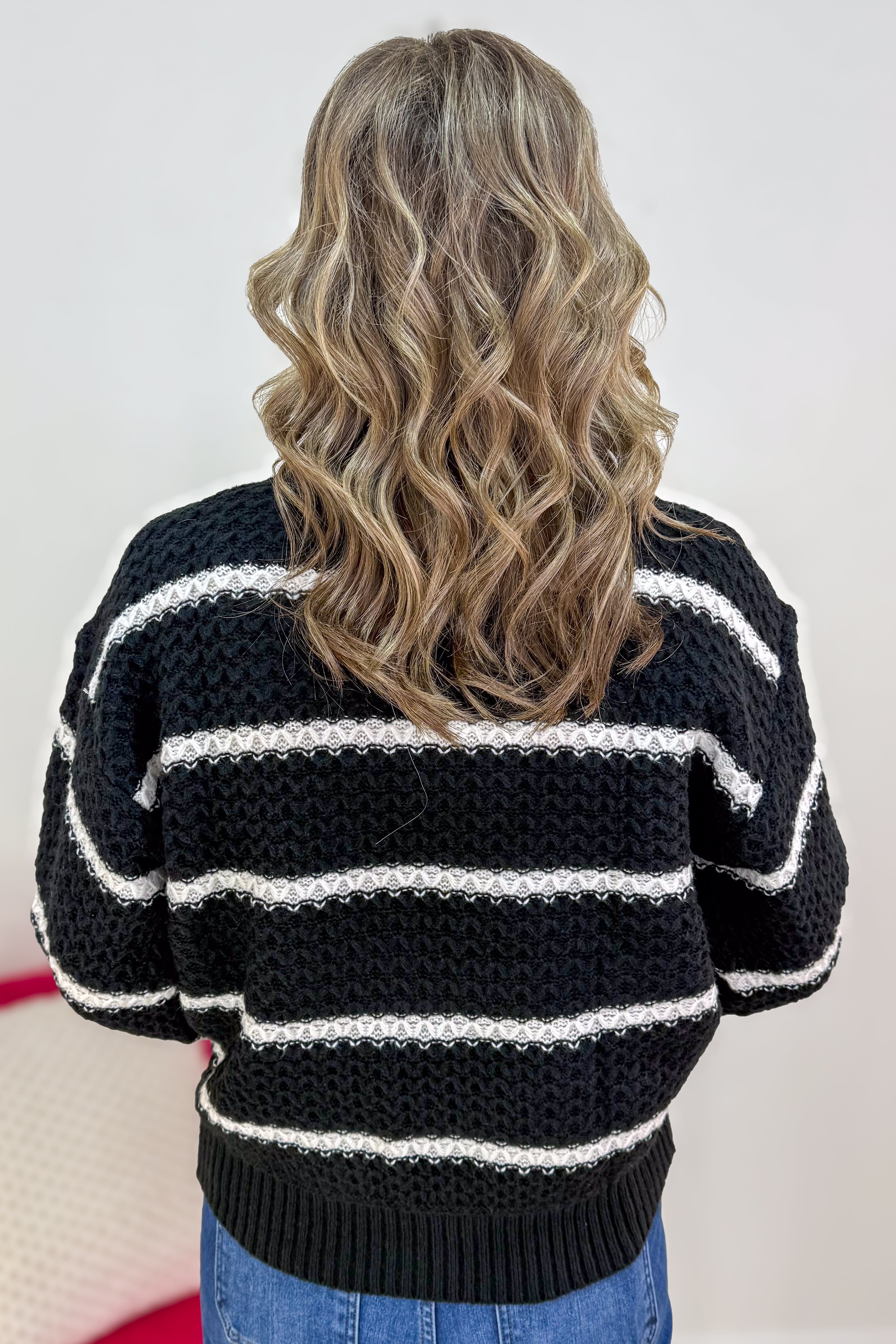 Black with Ivory Stripes Pullover Sweater back