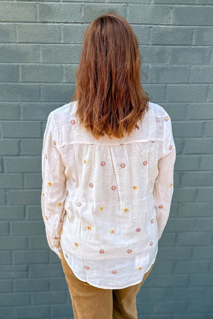 Ivory Floral Embroidered Button Shirt back