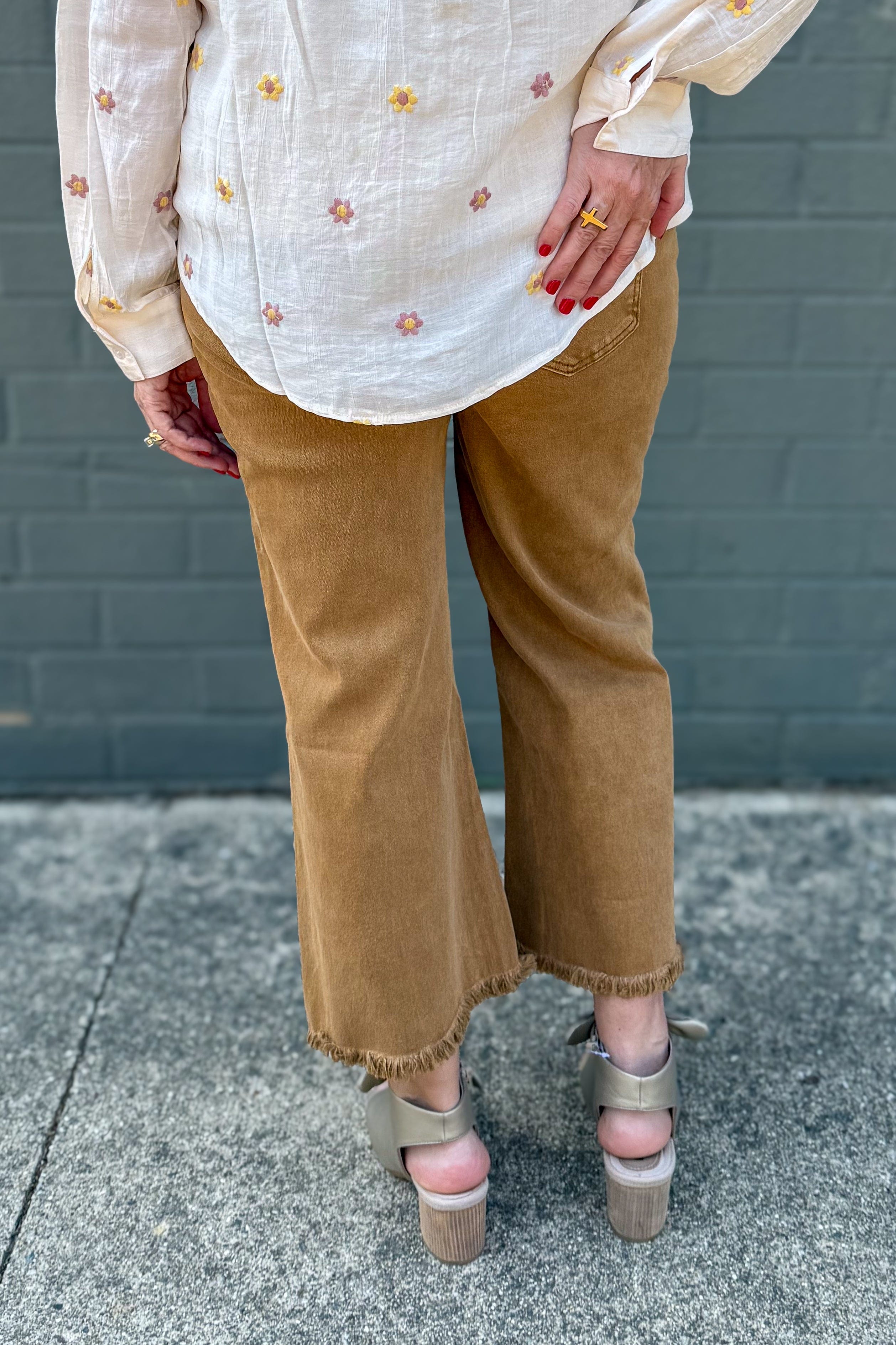 Deep Camel Frayed Hem Straight Denim back