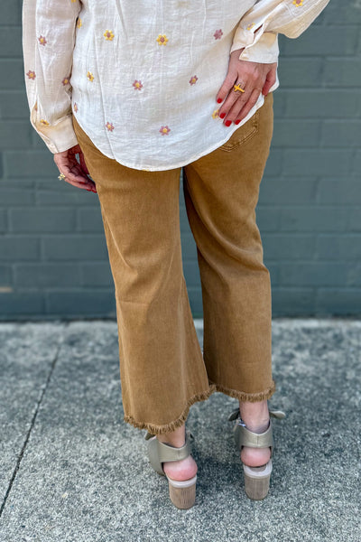 Deep Camel Frayed Hem Straight Denim back