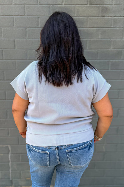 Light Grey Rib High Neck Zip Top back
