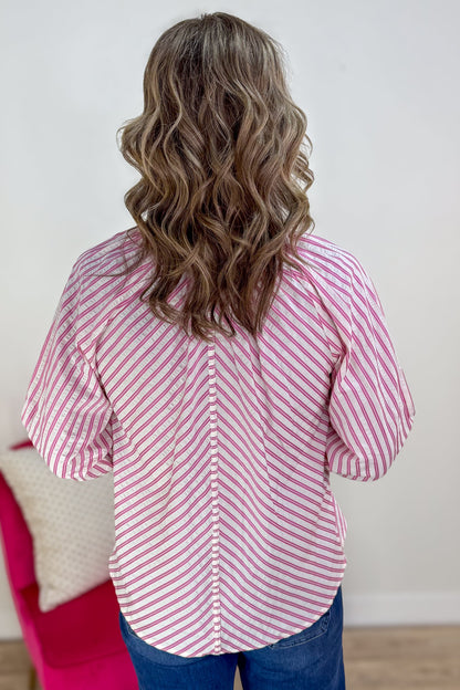 Pink Stripe Puff Sleeve Buttondown Shirt back